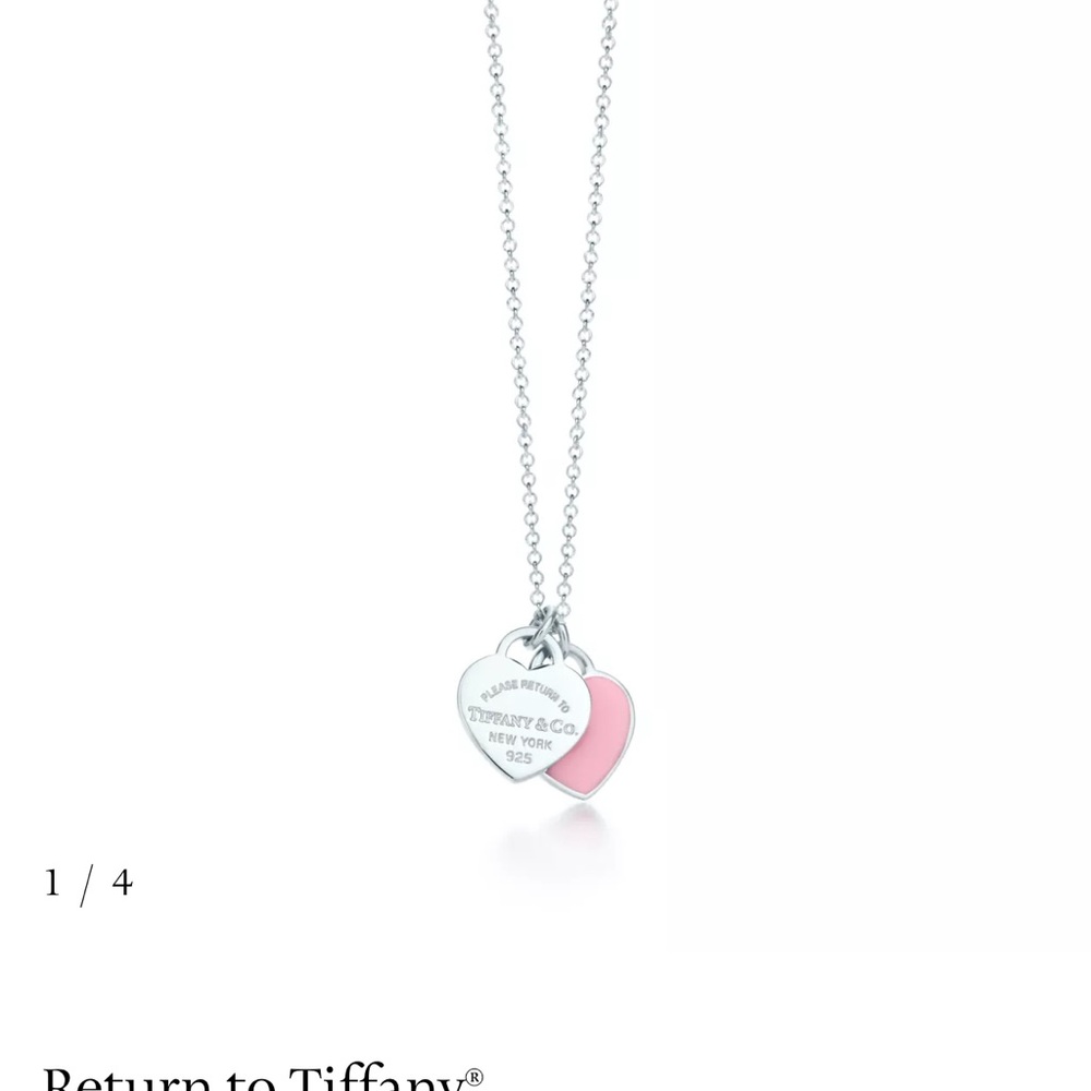 Tiffany & Co. Sterling Silver Double Heart Necklace with Pink Enamel